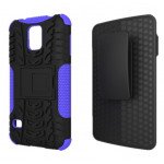 Wholesale Samsung Galaxy S5 Rugged Hybrid Case Stand and Holster Clip (Purple)